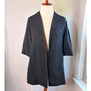 Eileen Fisher Black Cotton Nylon Ottoman Open Duster Blazer Medium